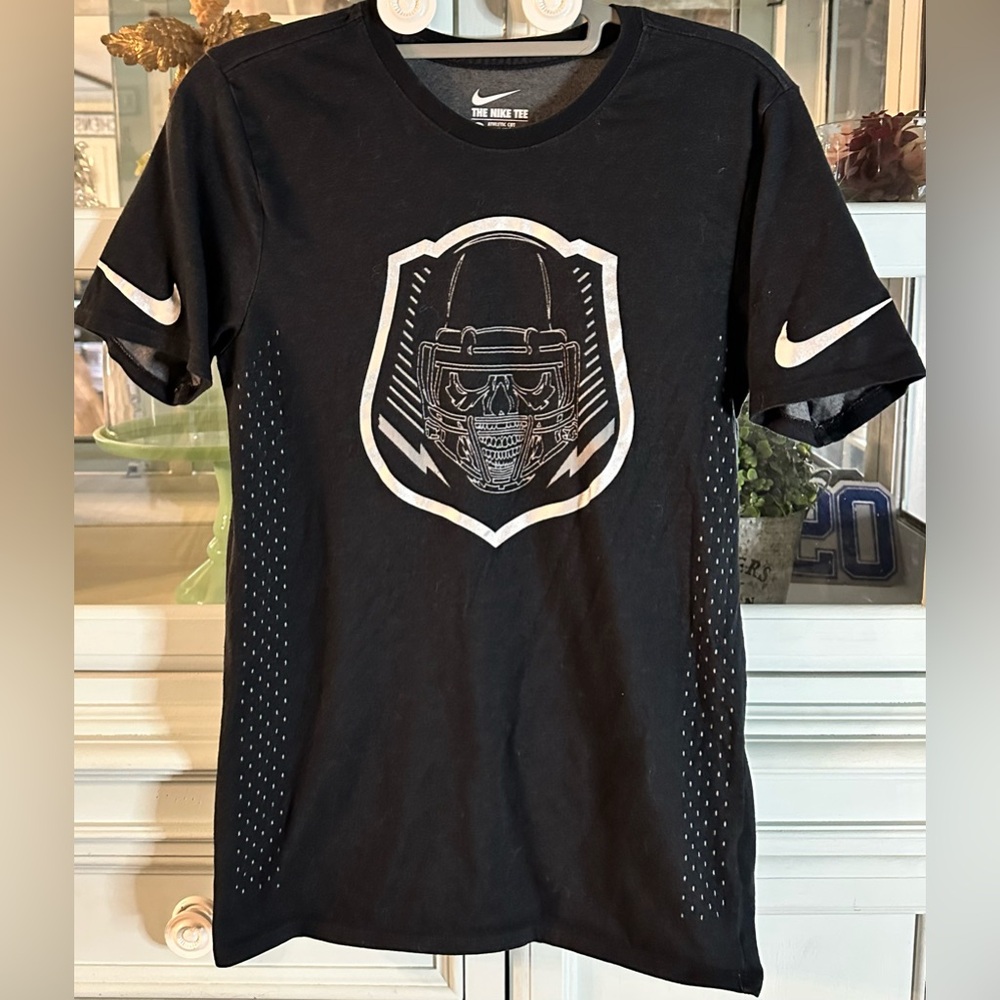Nike Black Tee with Silver Helmet Design